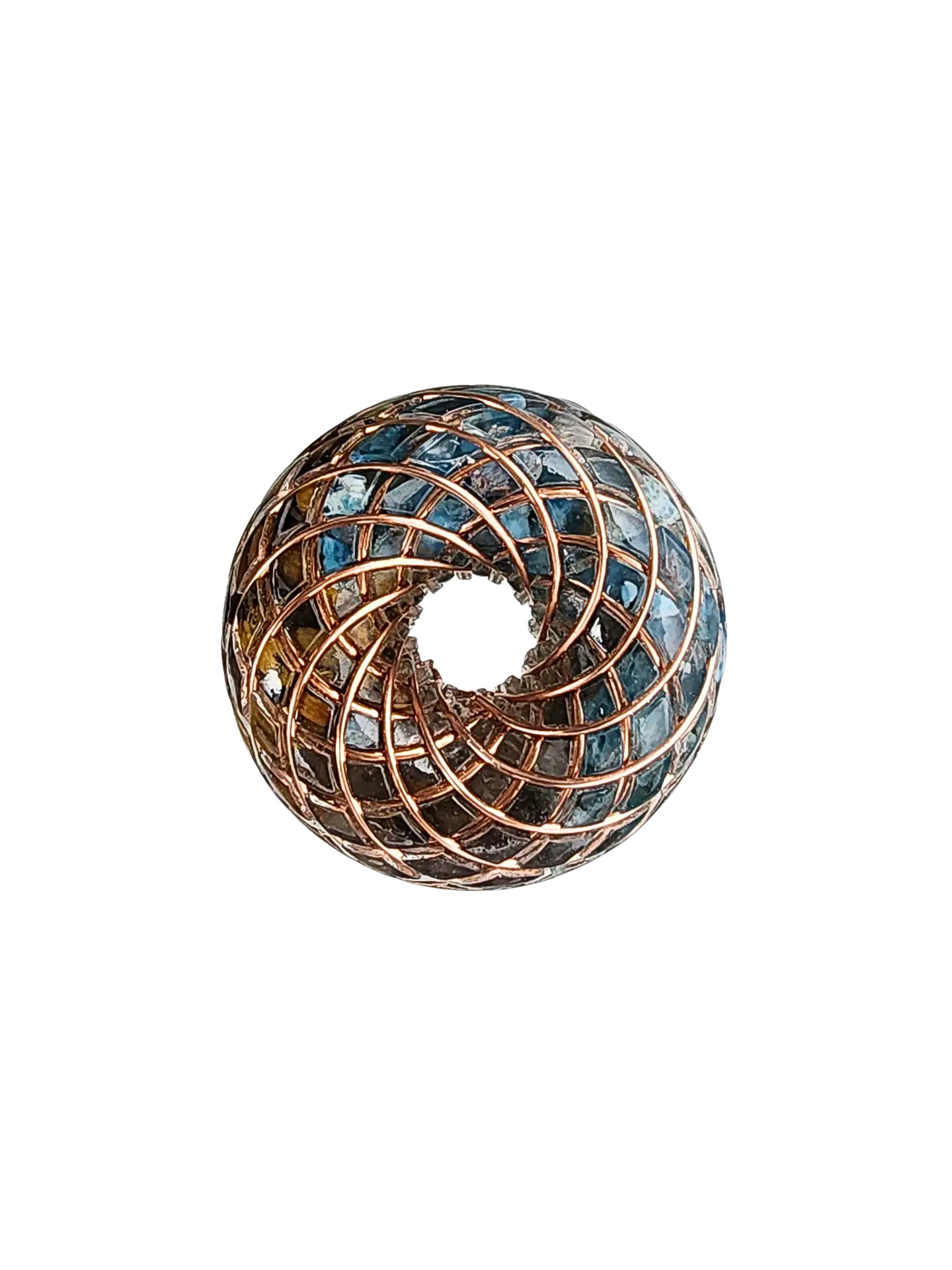 Trini-Coil by TRINIQA จี้พลังงานรูปทรง Torus พันลวดทองแดงตามทฤษฎี Vortex math - Sacred Geometry ประกอบด้วยหิน Blue Apatite, Tiger Eye และ Smoky Quartz