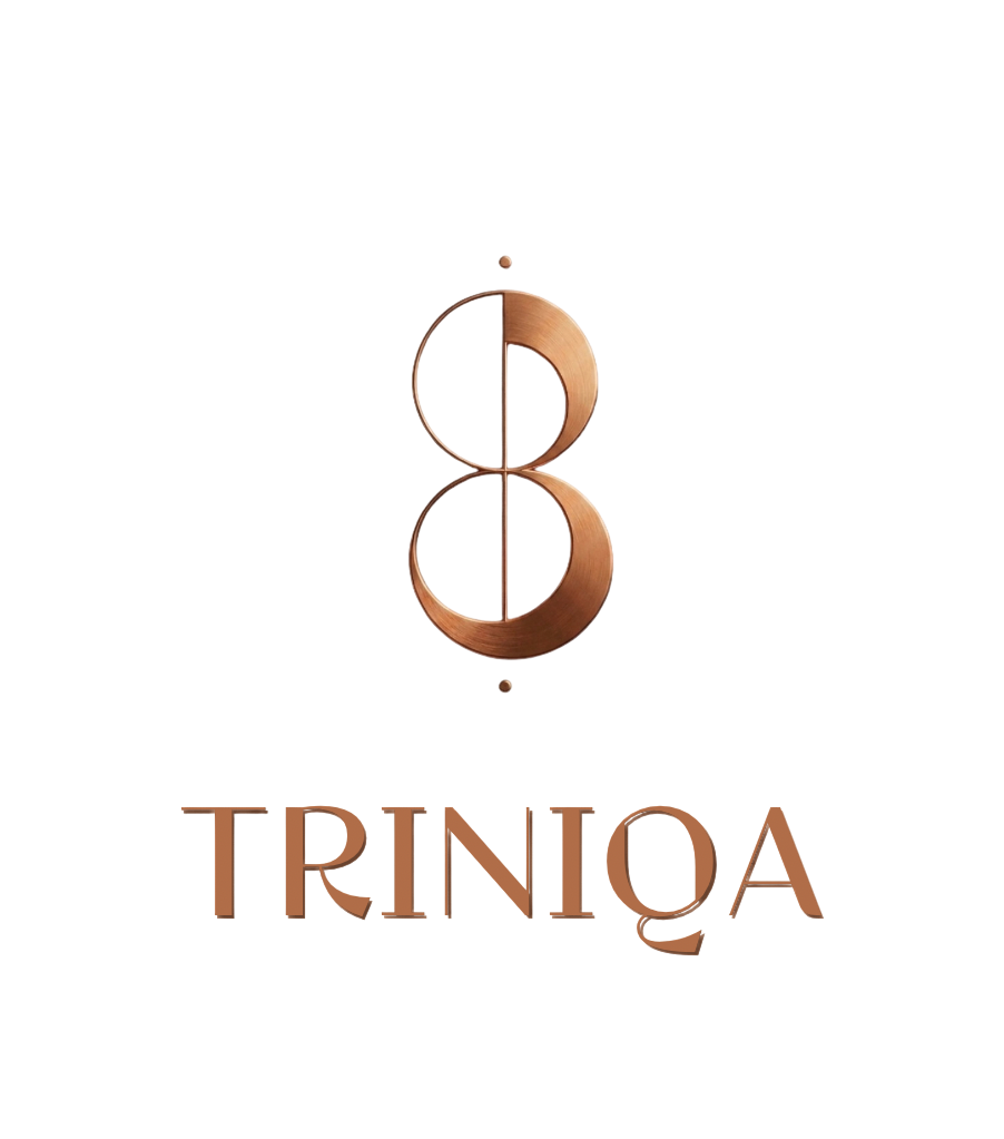 Trinquia logo, a stylized silver letter T with R and I on either side